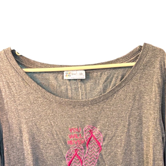 Women's Gray Long Sleeve Tee with Pink Flip-Flop Design - Picture 5 of 7